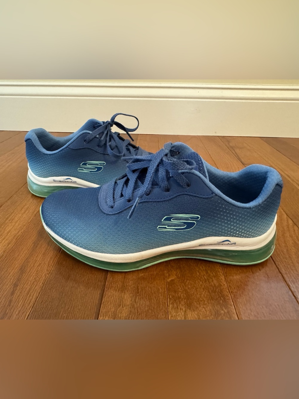 Skechers Women’s Blue Lace-Up Sneakers with Teal Accents